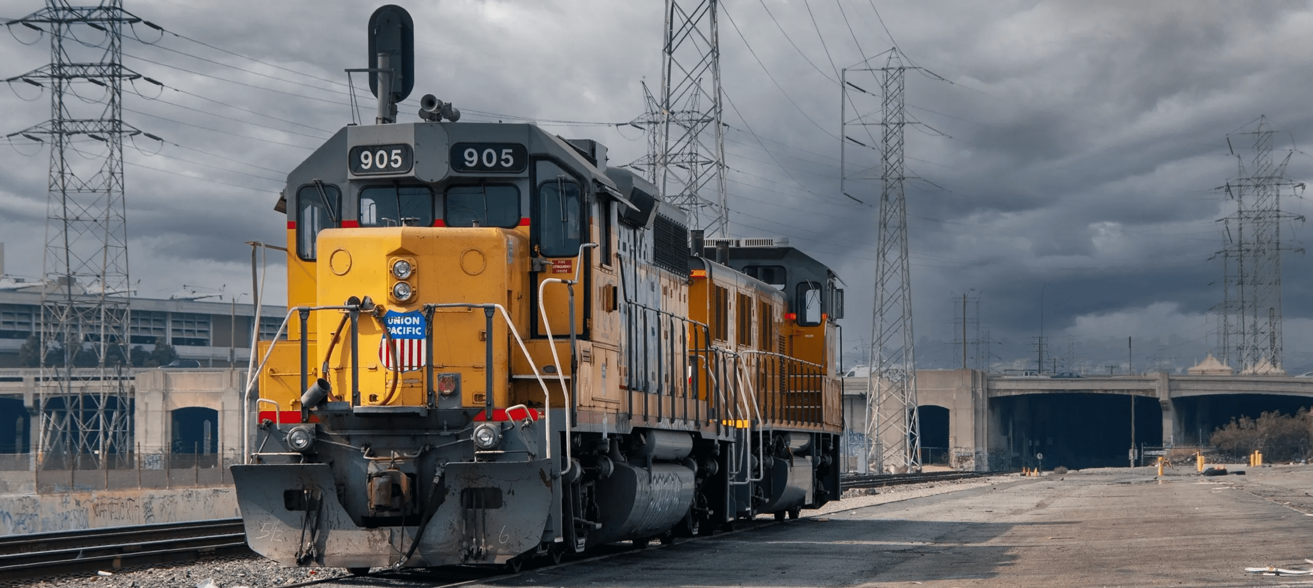 Industrial train in urban setting